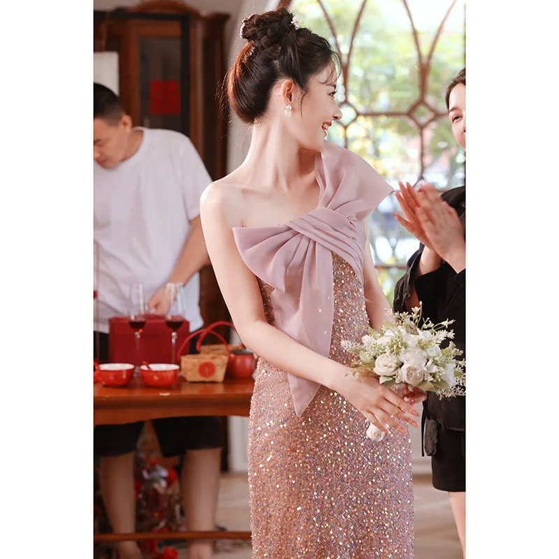 gala Toast New Style Pink Bride Small Marriage Engagement High-Grade Wedding Women's Casual Dress