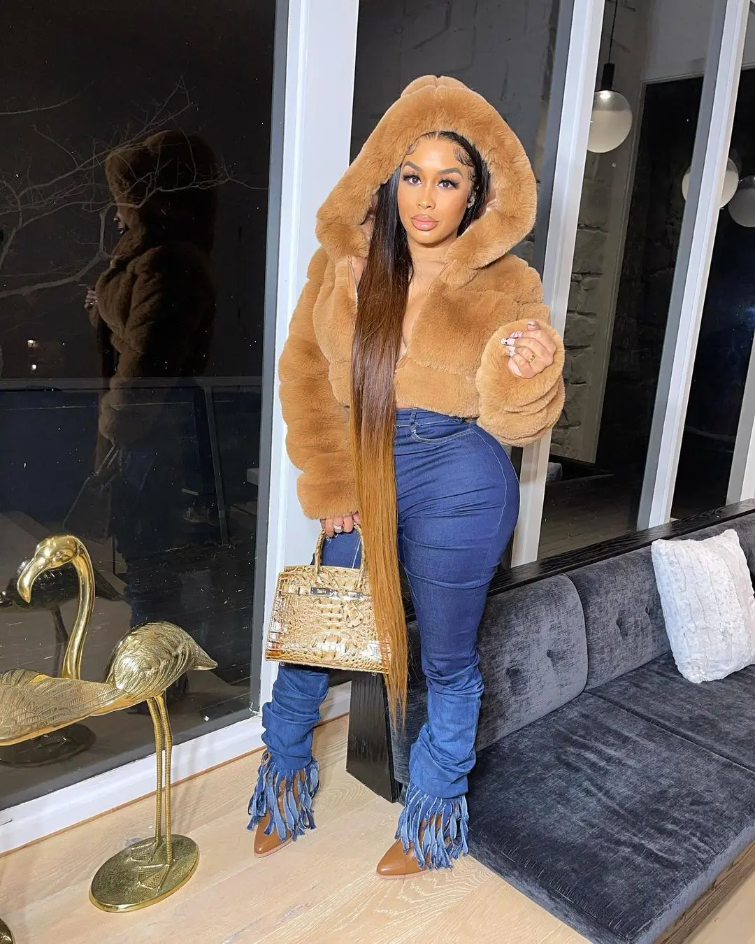 S-2XL Hooded Coats Women 2022 Winter Top Fashion Pink FAUX Fur Coat Elegant Thick Warm Outerwear Fake Fur Woman Jacket