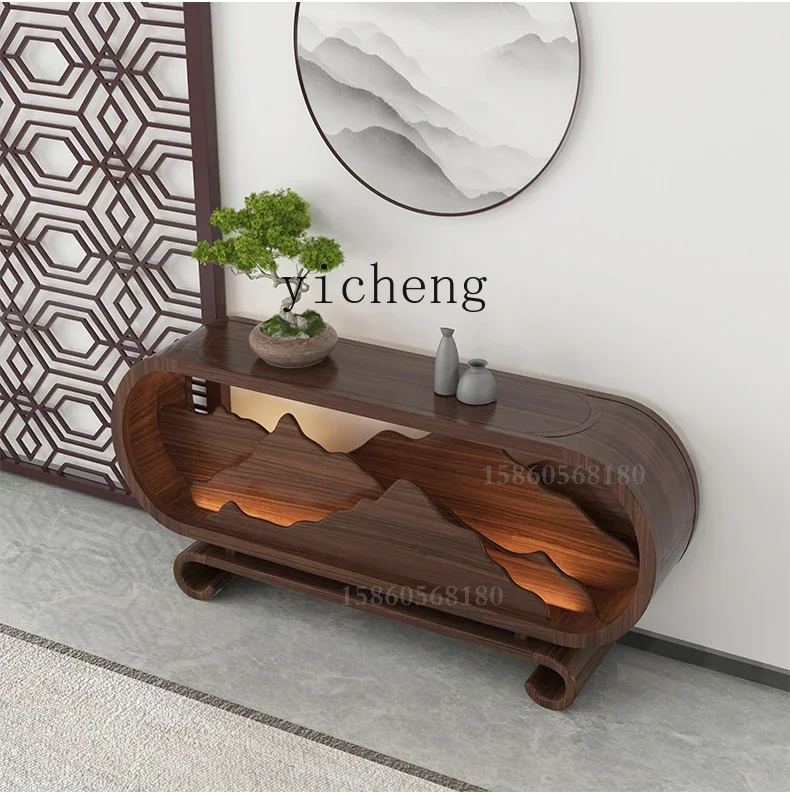 i10.9-Side View New Chinese Solid Wood Console Modern Minimalist Home Entry Console Tables Entrance Cabinet Wall Strip Table