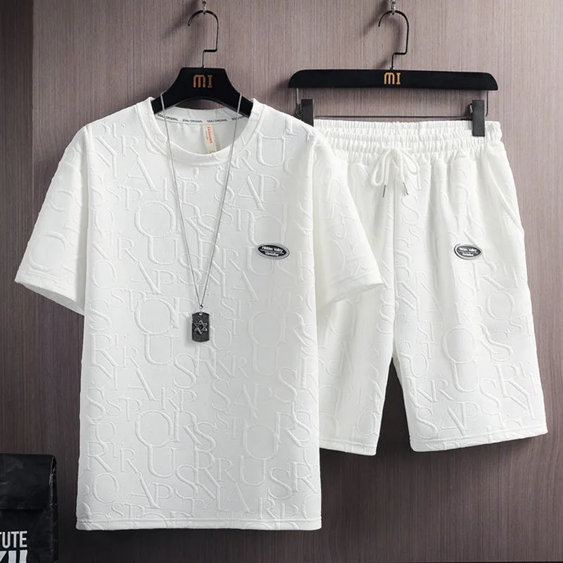 2025 Summer New Fashion Trend Short Sleeve T-shirt Set Men's Loose Sports Fashion Breathable Large Size High-Grade Two-Piece Set