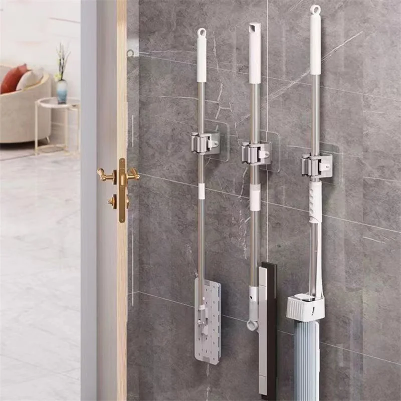 Mop Storage Storage Rack Non Perforated Hook Bathroom Suction Hanging Traceless Broom Hanger Wall-Mounted Waterproof Mop Rack