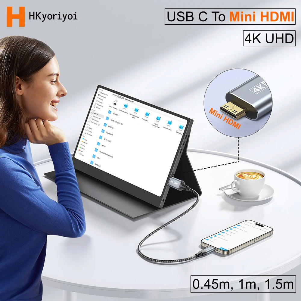 USB C to Mini HDMI Cable Video 4K 2K 1080P Display For MacBook For iPhone 17/16 Pro For iPad Pro Laptop to Portable Monitor