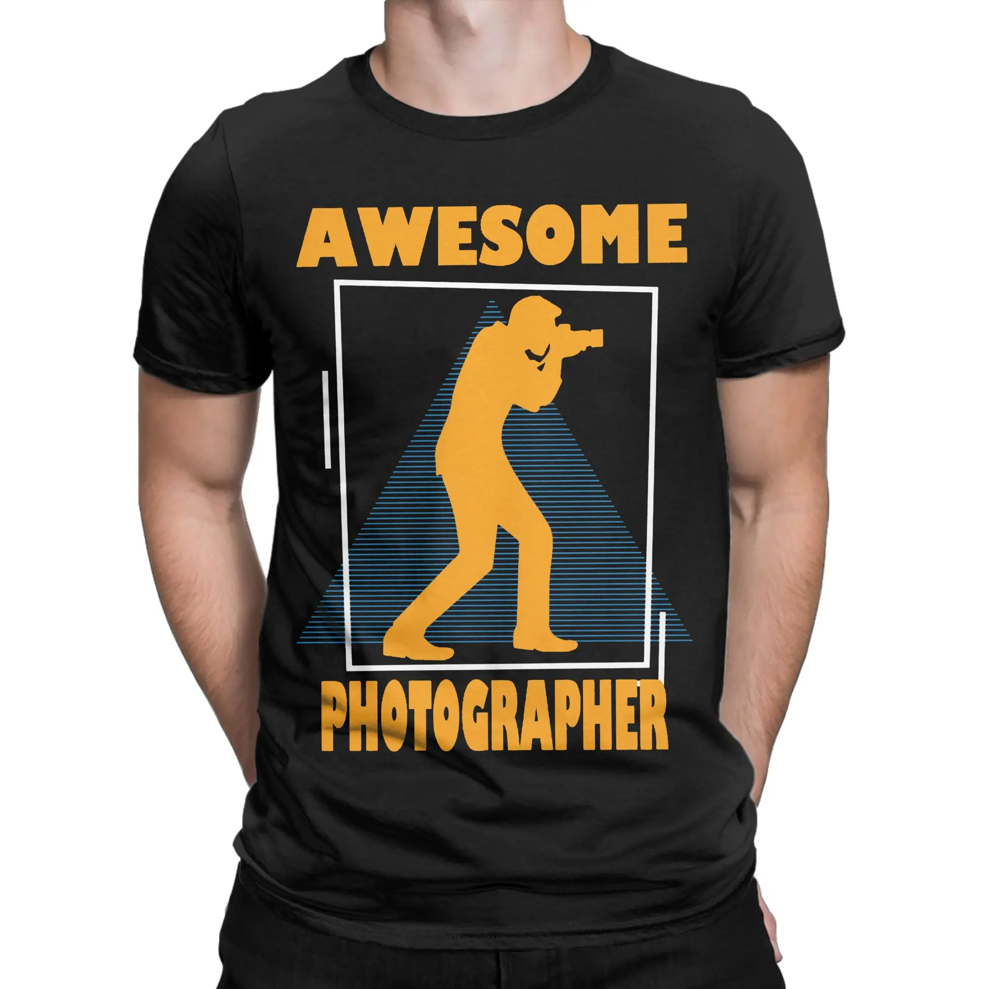 Vintage Retro Photographer T-Shirt Men Round Neck Short Sleeve Tops Graphic Cameraman / Artist Cotton Summer Tops Shirts