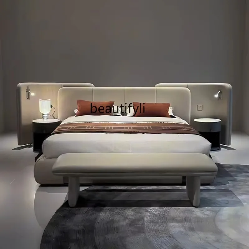 K132 Leather bedside Italian layer cowhide storage double soft bag bed master bedroom marriage bed