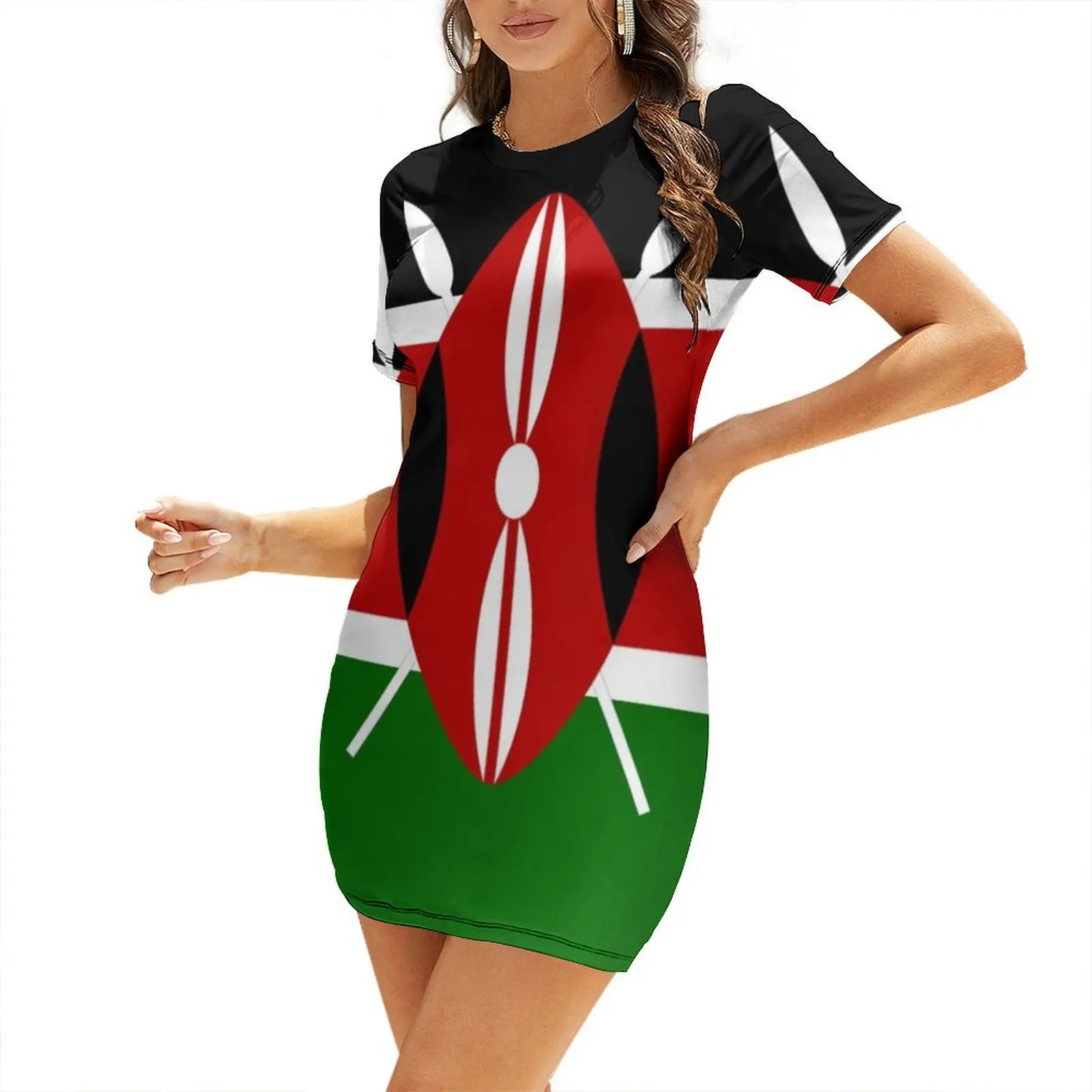 

Kenya Flag T-Shirt - Kenyan Nairobi Sticker Short Sleeved Dress elegant women's sets summer clothes Cocktail of dresses