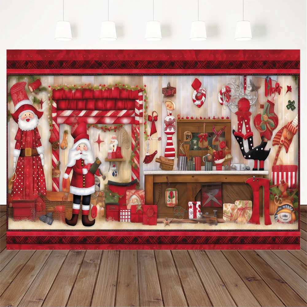 سانتا كلوز كاندي ستوديو خلفية لتصوير عيد الميلاد ، هدايا حمراء ، خلفية كشك خشبي للطفل ، استوديو صور عيد الميلاد ، الشتاء