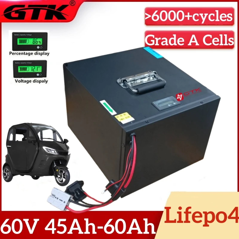 GTK Lifepo4 60V 45Ah 50Ah 60Ah Lithium Battery for 3000W Mini Motorized 3wheel Adult Electric Tricycle Covered Mobility Scooter