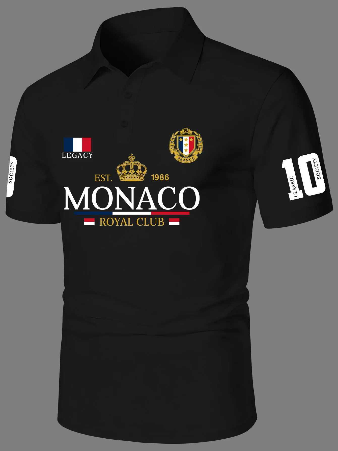 Men's Elegant Style Polo Shirt Royal Crown Print Turn Down Collar Short Sleeve Tops with Number 10 Sleeve Detail S-XXL image 3