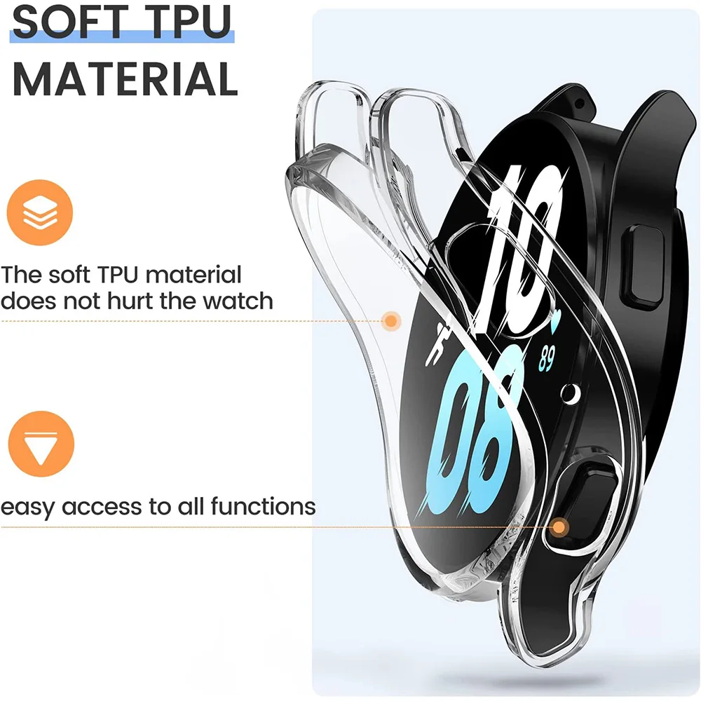 Protector Case For Samsung Galaxy Watch 4 5 6 40mm 44mm Cover Coverage Silicone TPU Bumper Screen Protective Full Accessories