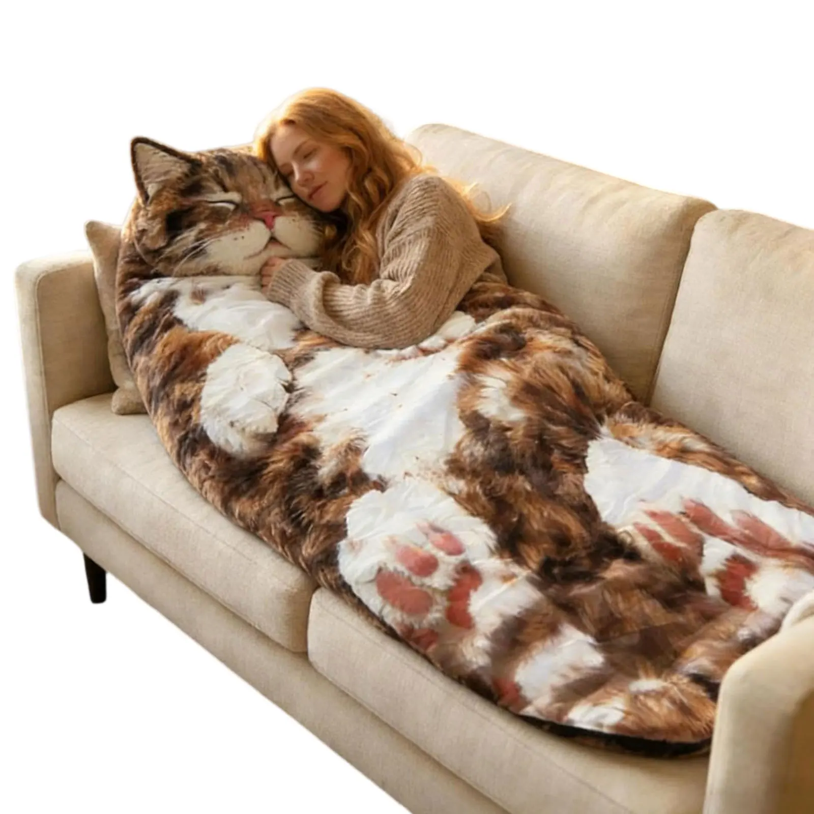 ぬいぐるみ猫型封筒型寝袋-689x315インチ-大人用ソフト寝袋-キャンプ、お泊り会、自宅でのくつろぎに