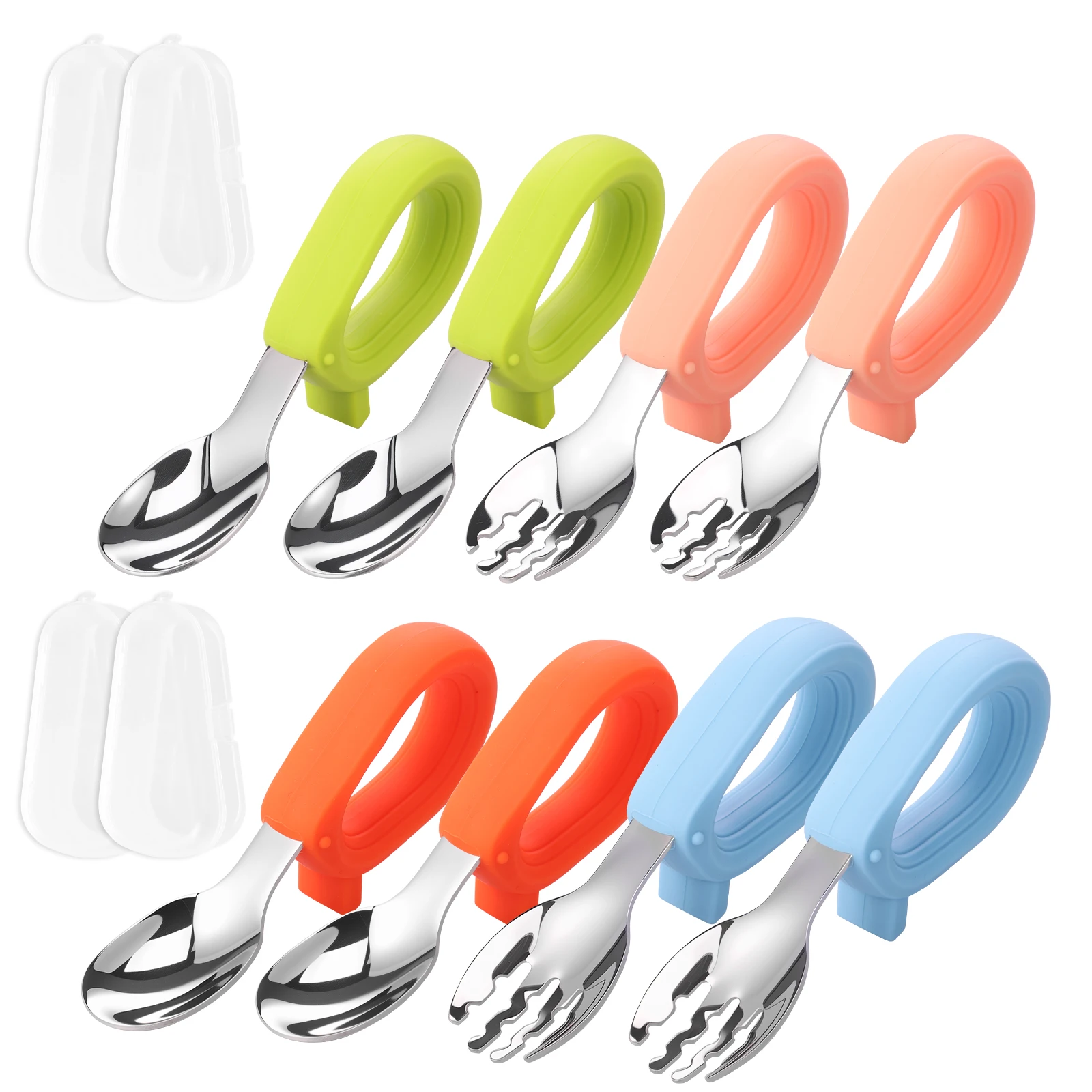 

Toddler Utensils 6/8 Pack Kids Silverware Set with Silicone Handle, Baby Fork and Spoon Set Self Feedig Dishwasher Safe