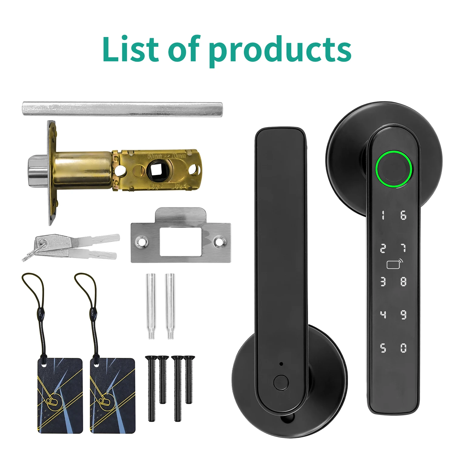Tuya Smart Door Handle Fingerprint Lock Support Key IC Card Password App Control Unlock Keyless Entry Safety Lock