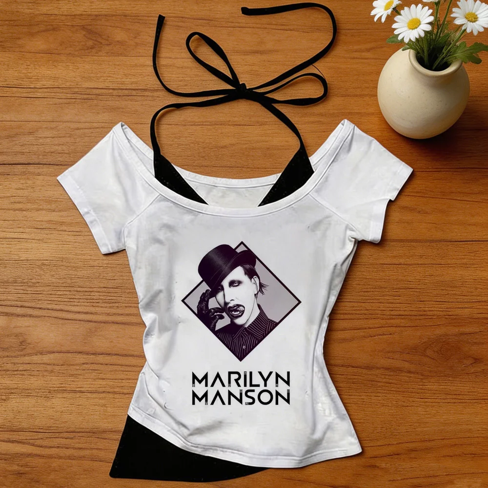 Marilyn Manson cropped top women goth graphic summer t-shirt cheap japan party graphic