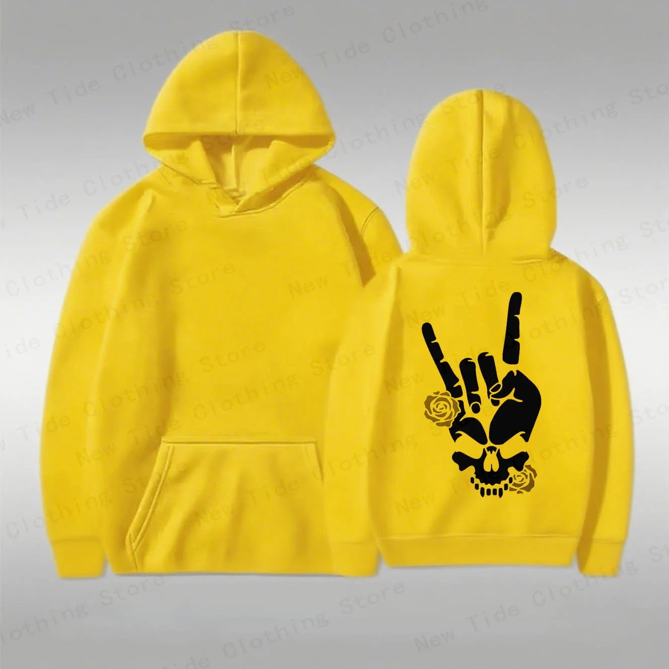 سترة بغطاء رأس قطنية للرجال لخريف وشتاء تتميز بتصميم جمجمة وورود وصخري لليد الباردة - نمط الطقس الباردة