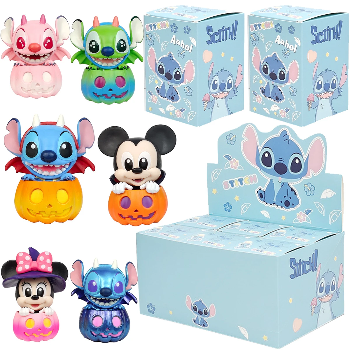 

Disney Stitch слепая коробка Микки Маус и Стич друзья тыква серия фигурка Хэллоуин нарядная кукла украсить игрушка подарок на день рождения