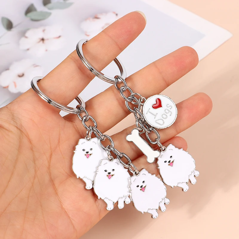 Lovely Pomeranian Dog Key Chains Charm Pet Dogs Bag Charms Pendant Car Keyring Ornaments Gifts