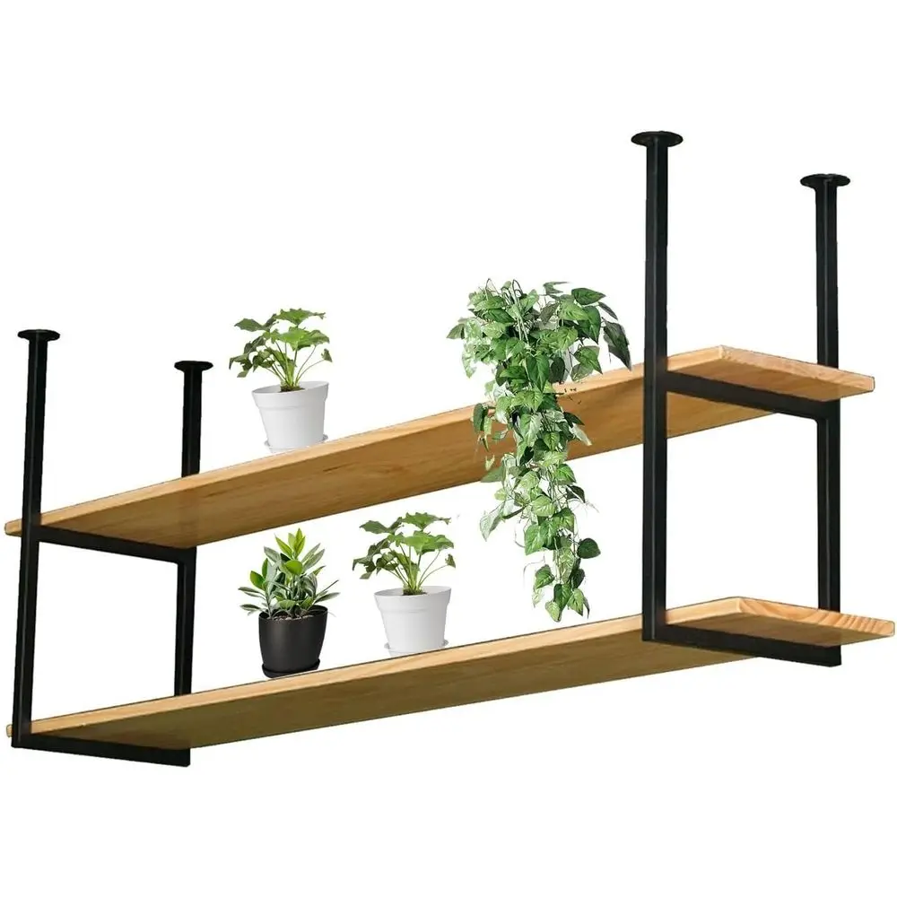 

Черная деревянная подвесная подставка для цветочного горшка с металлической полкой для вина, декоративная полка для дома и офиса (130x30x80 см)