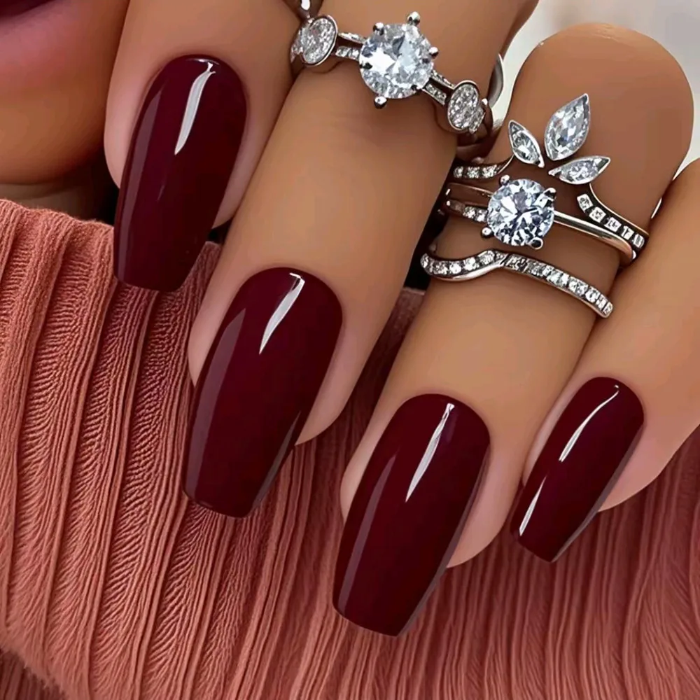 

48Pcs Shiny Dark Brown Short Stiletto Fake Nails With Glue Press On Artificial False Nails Full Cover Finger Tips Manicure Tool