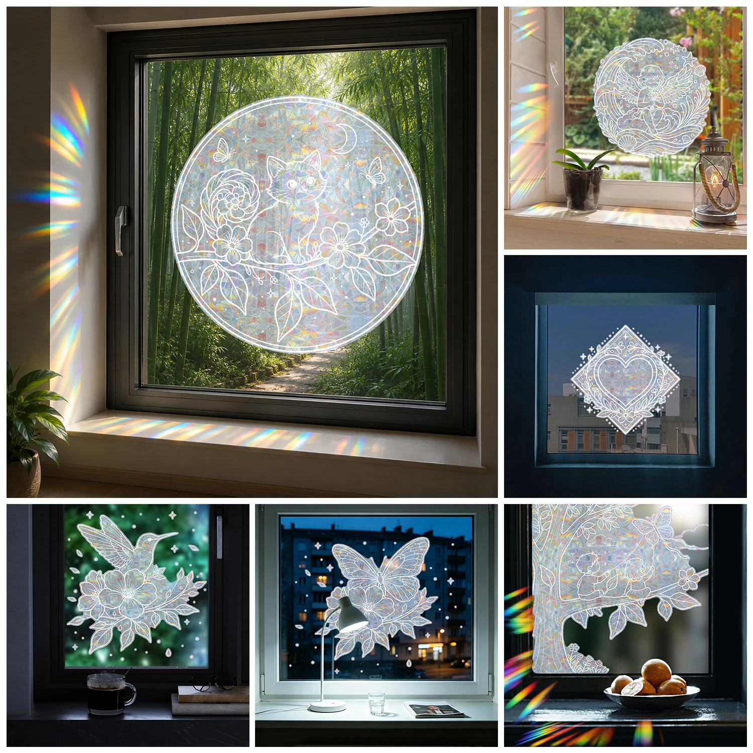 9 Styles Colorful Decor Suncatch Rainbow Window Privacy Film Sticker Glass Static Cling No Glue Protection Film Wall Sticker