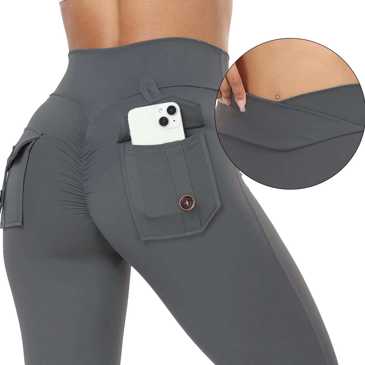 Raspe as leggings com bolsos para mulheres, cintura alta, treino, calças de ioga, calças justas Ruched Booty, ginásio, correr, roupas fitness,