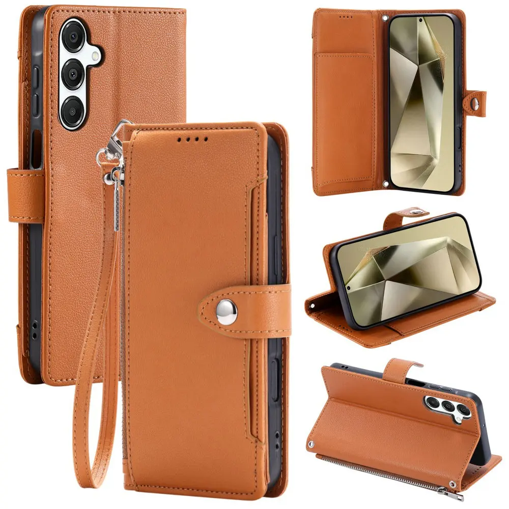 Funda con tapa para Samsung M55 M23 M13 M32 5G, Funda tipo billetera de cuero con cremallera cruzada para Samsung Galaxy M12 M22 M32 M13 M23 M55