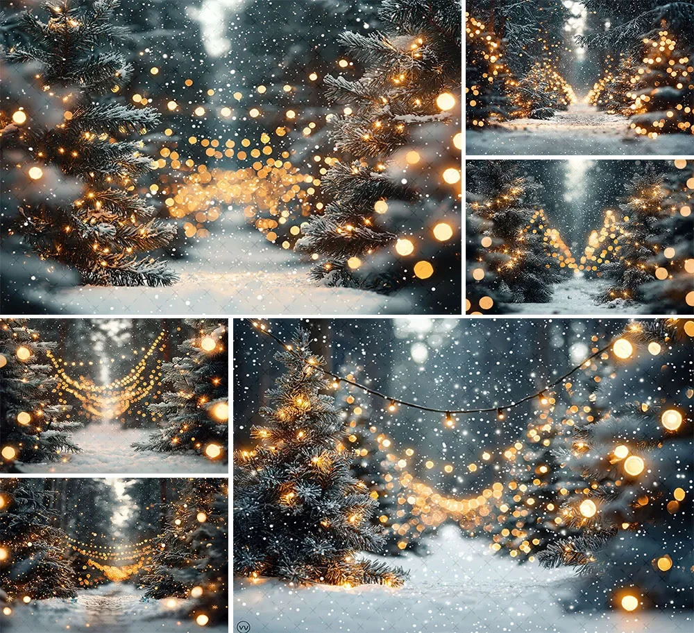 Mehofond Photography Background Winter Christmas Snowy Forest Glitter Xmas Tree Kids Family Portrait Decor Backdrop Photo Studio