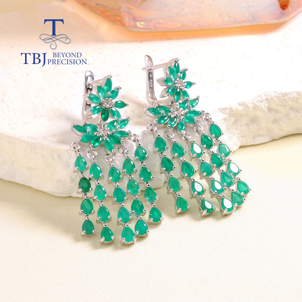 Gorgeous light luxury natural green agate long earrings trend fine jewelry for women anniversary & banquet & wedding wear