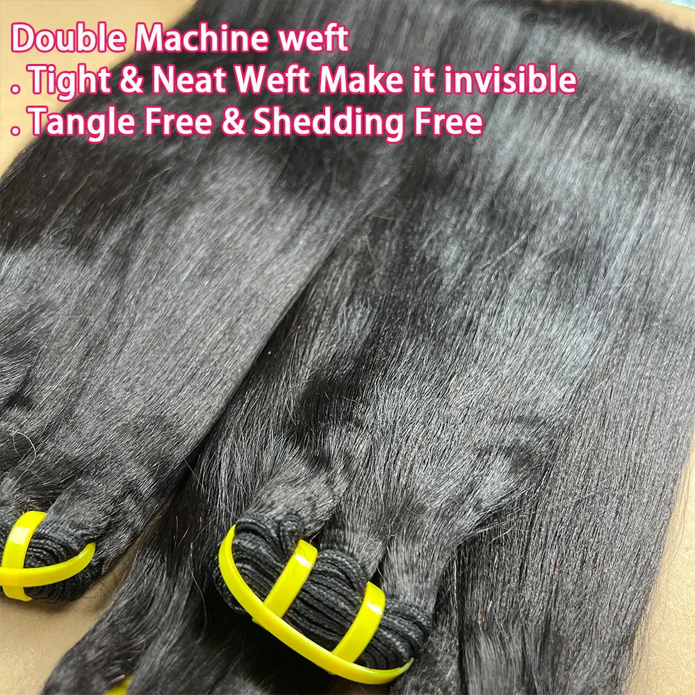 Leichte Yaki-Glatthaar-Bundles, 1/3/4 Stück, Kinky Straight Echthaar-Bundles, 10-30 Zoll, unbehandelte Echthaar-Extensions für Frauen – Detail 3