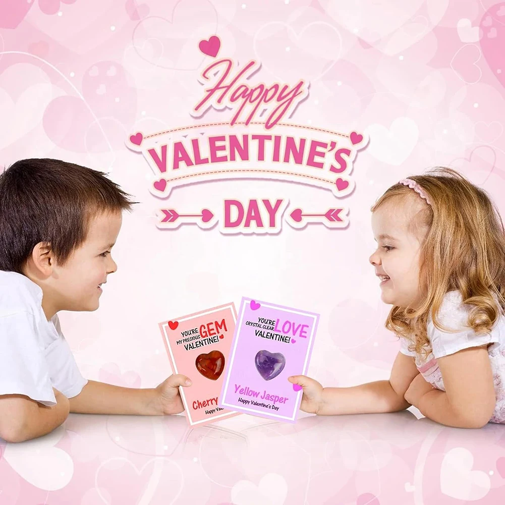 Colorful Heart Stone Valentines Day Gifts Card Funny Durable Exchange Party Favors For Kids Boys Girls