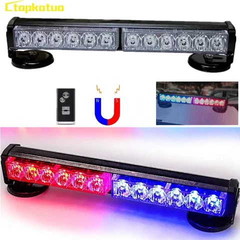 12LED 자석식 자동차 스트로브 경고등 LED 스트로브 루프탑 위험 경고등 12V 무선 리모컨 앞유리 램프