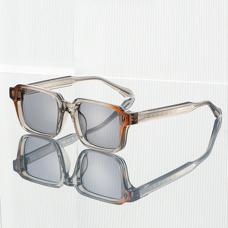 JNPCXI Retro Quadratische Nieten Damen Luxus-Sonnenbrille Modische Dunkelgrüne Gläser UV400 Trendige Herren Punk-Sonnenbrillen – Detail 2