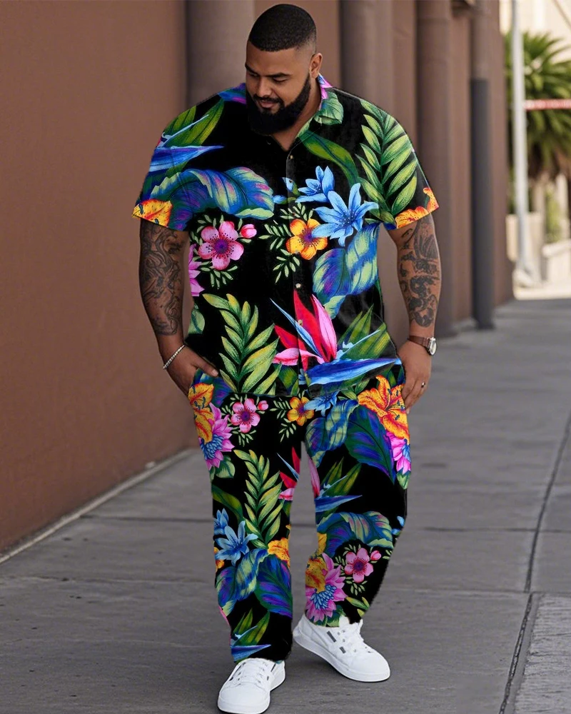 

Holiday style butterfly short-sleeved shirt and trousers plus size men's suit