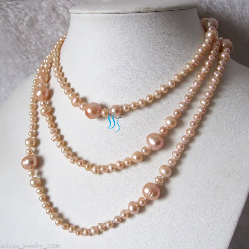 

52INCH 6-10mm Peach Pink Graduated Freshwater Pearl Necklack Strand Jewelry