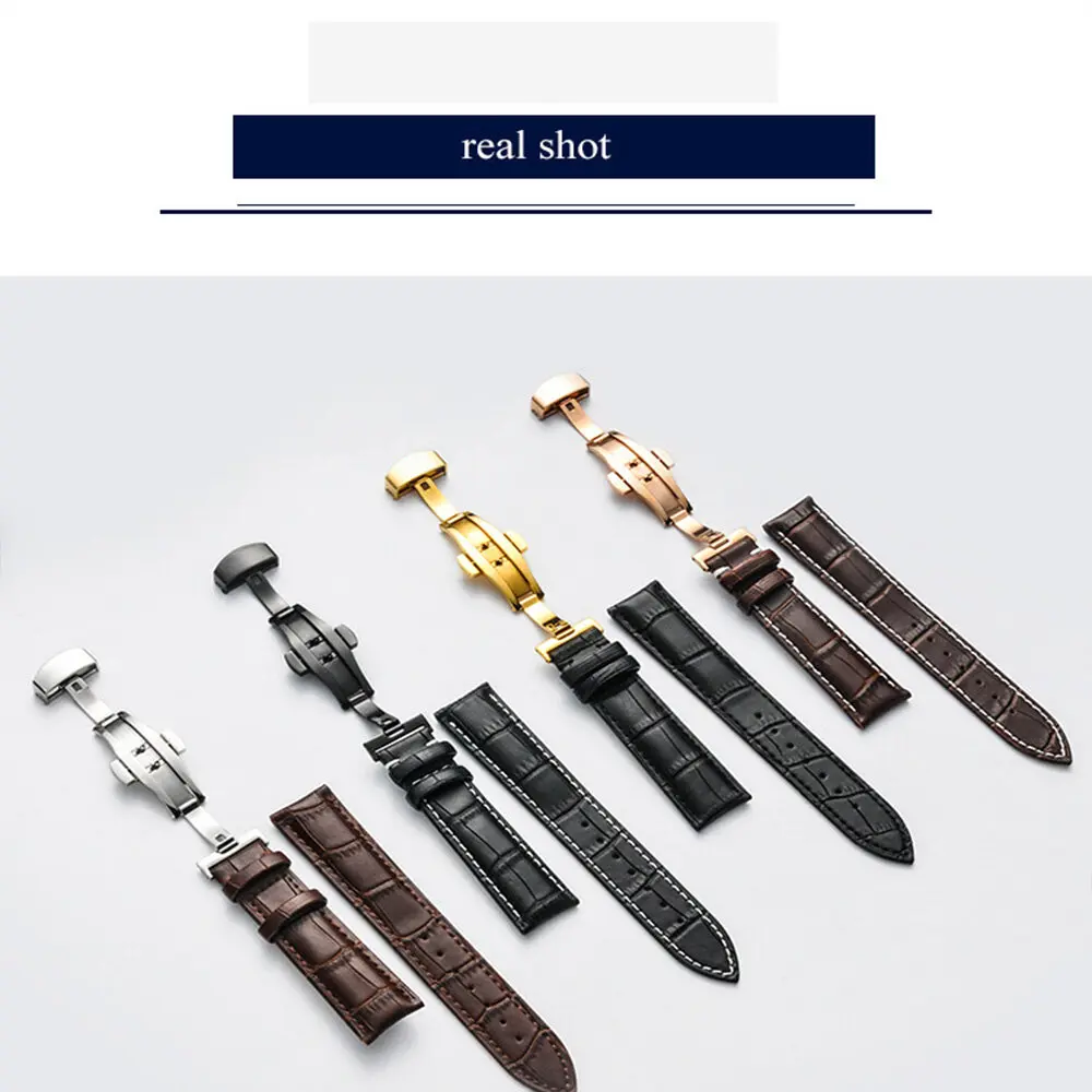 12 13 14 15 16 17 18 19 20 21 22 23 24mm Watch Band For Women Men Wristwatch Straps Leather Double Press Butterfly Clasp