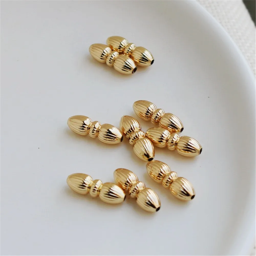 14K Gold-Plated Long Rice Beads, Olive Beads, 5*15mm Leverage, Bucket Beads, DIY Bracelets, Necklaces, Accessories