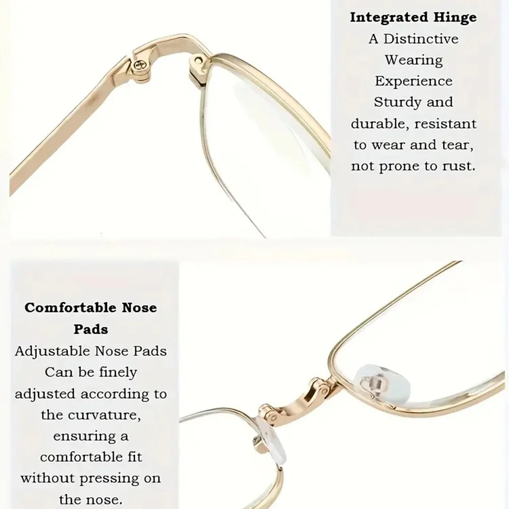 2 قطعة نظارات القراءة الكلاسيكية عالية الجودة الذهب والفضة اللون طوي المحمولة طويل النظر نظارات دائم مكافحة نظارات الضوء الأزرق