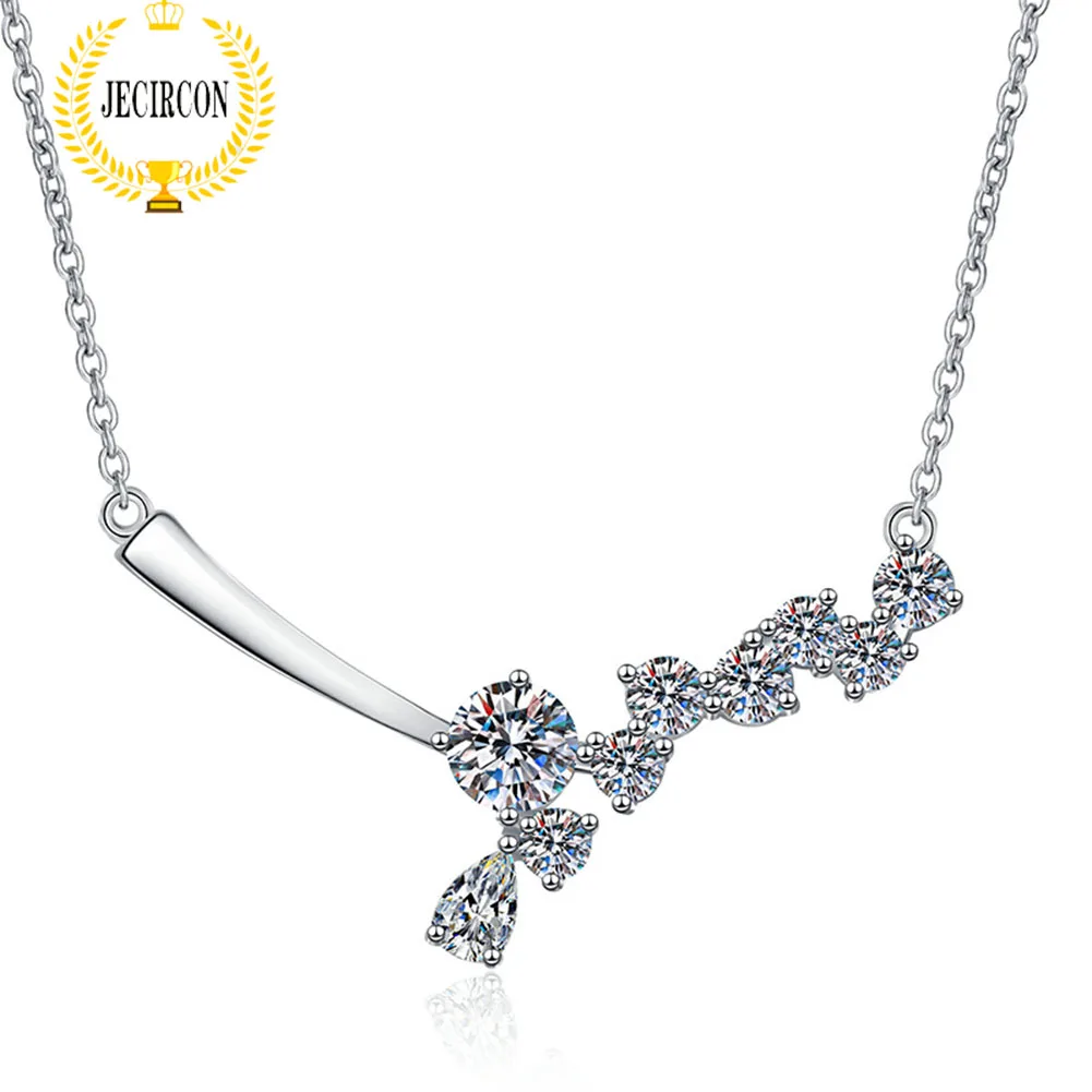 

JECIRCON 925 Sterling Silver Moissanite Necklace for Women Simple Galaxy Full of Diamond Pendant 1ct Moissanite Clavicle Chain