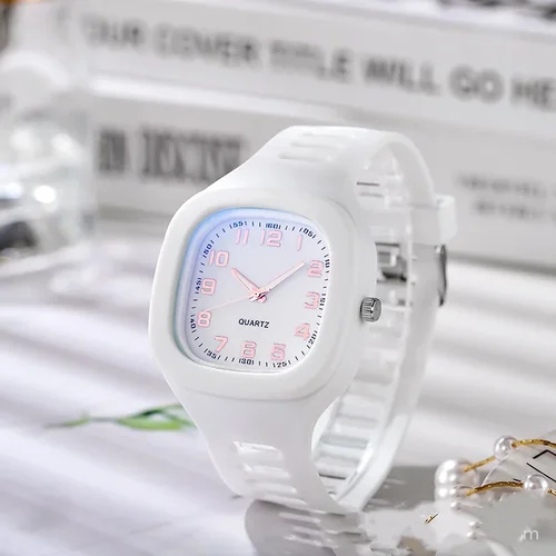 Nuevo Reloj cuadrado rosa bonito para mujer, relojes deportivos informales blancos, relojes de pulsera de cuarzo con banda de silicona, Reloj para estudiantes y niñas