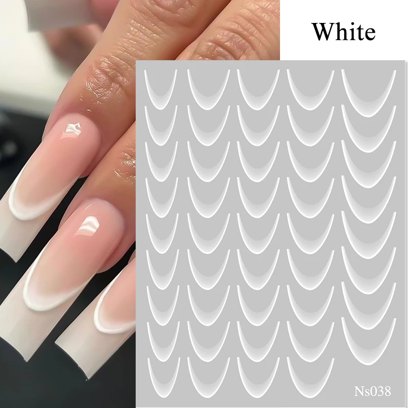 Fashion Gradient French Line Style Nail Art Stickers White Gray Self-Adhesive Fashion Gradient Lines Bend Sticker DIY Nail Decal