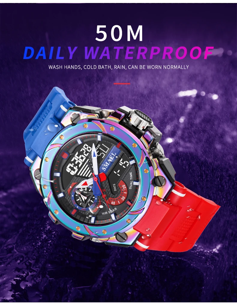 SMAEL Sport Quartz Watches LED DisplayShock Resistant 50M Waterproof Alarm Clock Analog Digitals 8060 For Men S0e37c696b5544535b774ba8496c048cdI