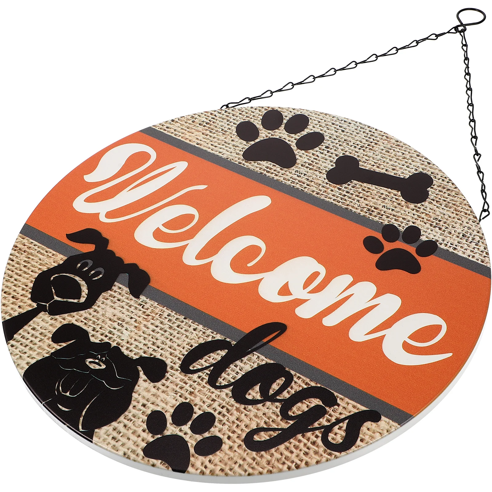 

Iron Art Round Welcome Sign Rustic Front Door Hanging Plaque Dogs Pendant Vintage Porch Decor Wear-Resistant Door Ornament