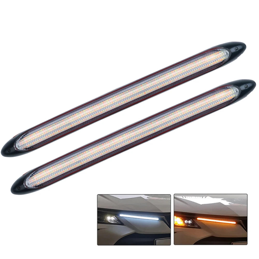 2Pcs/Set 12V Flexible DRL LED Strip Turn Signal Lamp Yellow Auto Flowing Daytime Running Light for LADA Headlights Car Accessory