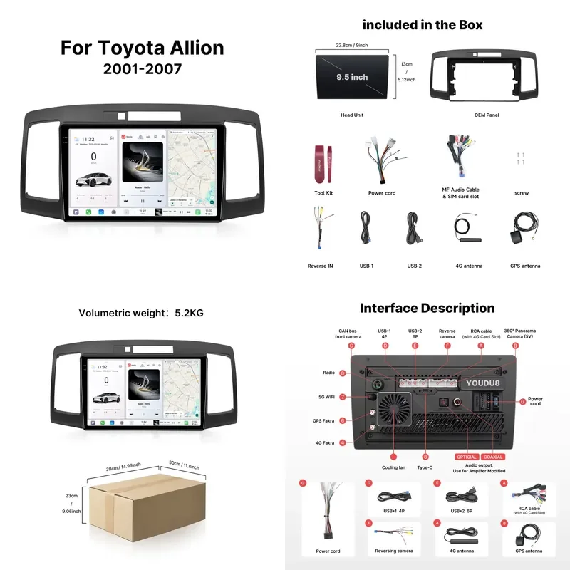 2026 Hot Sale Youducar for Allion/Premio 2001-2007 Android Car Radio DVD Player Head Unit Navigation CarPlay Car