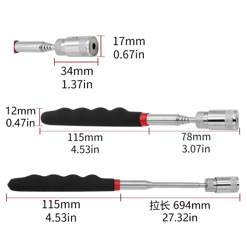 Telescopic Magnetic Pen Extendable Pickup Rod Stick with Light Mini Portable Magnet Pick Up Tool for Picking Up Screws Nut Bol