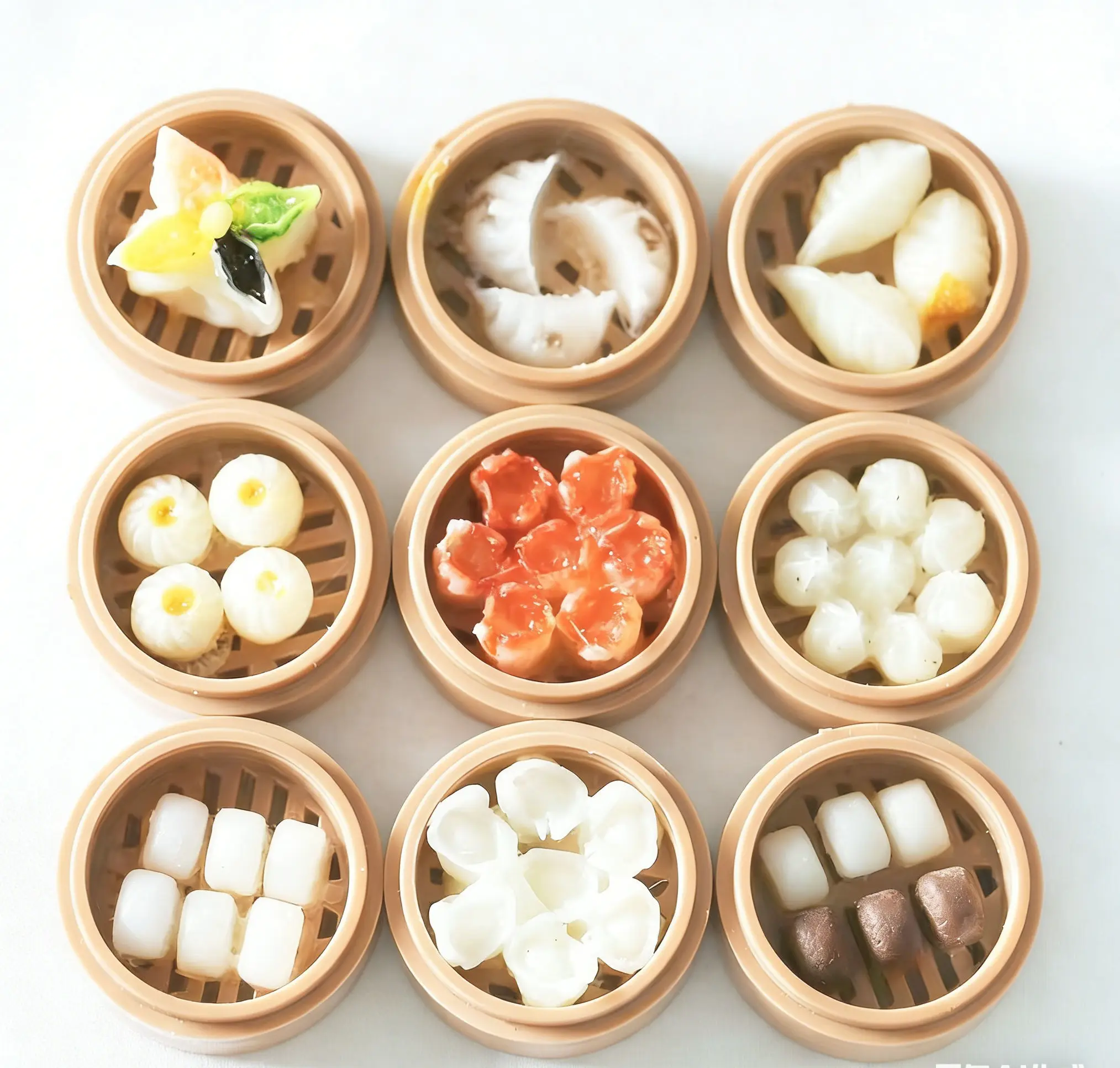 

5picecs Dollhouse Mini Hong Kong Tea House Food Set - Realistic Steamer Snacks & Dim Sum, Tiny Food Play Scene Accessory