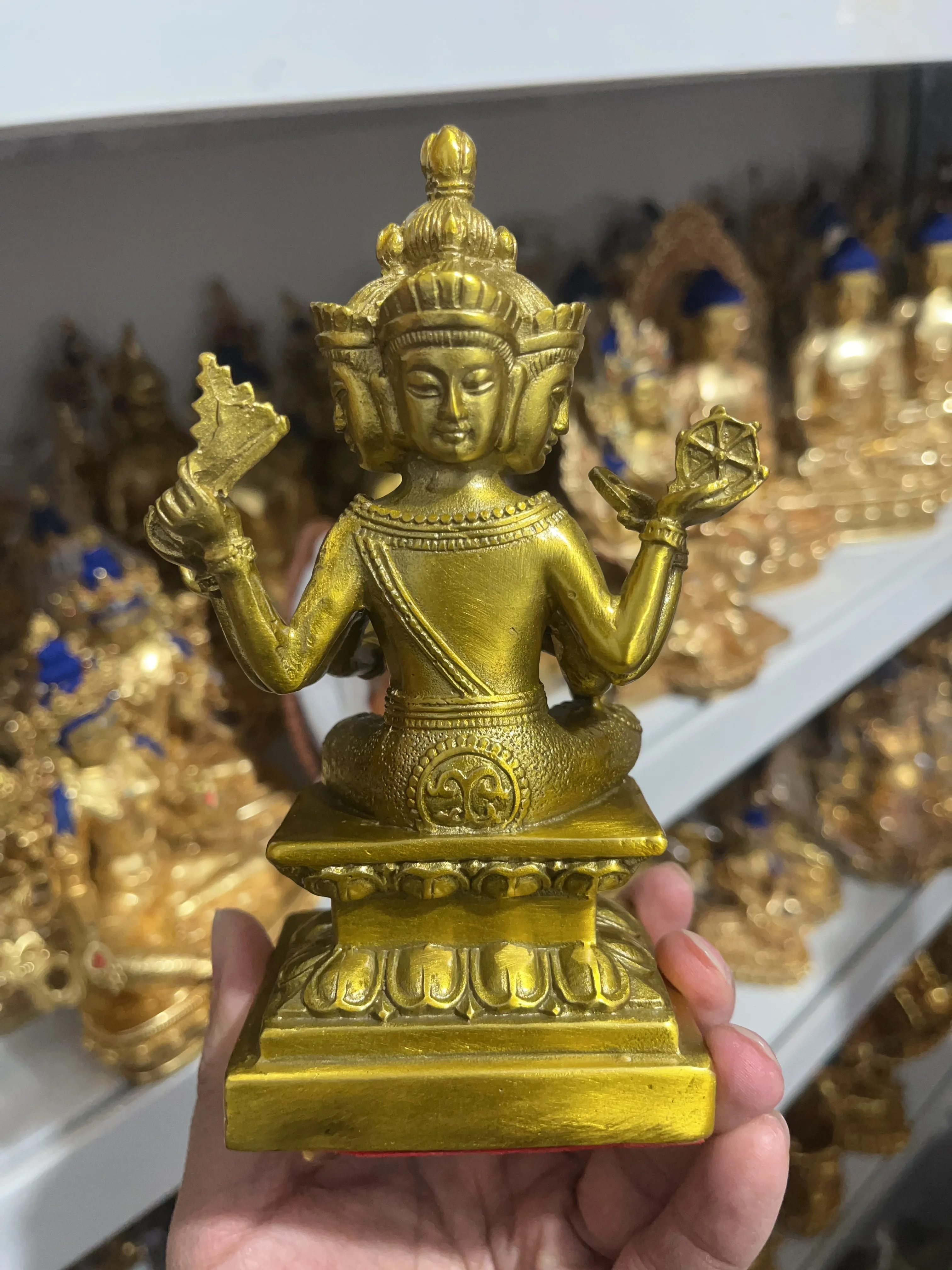 آسيا تايلاند فعالة محظوظ Phra Phrom تمثال بوذا النحاس أربعة جوانب الله بوذا مذبح العبادة المنزل نعمة الحماية