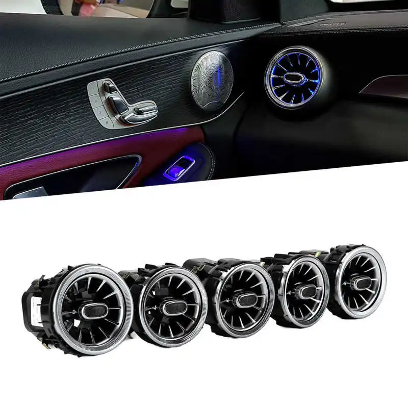 5pcs 3 Color Front LED Turbine Air Vent Outlet Ambient Light Kit Fit for Mercedes‑Benz C GLC‑Class W205 X253 2015 2016 2017 2018