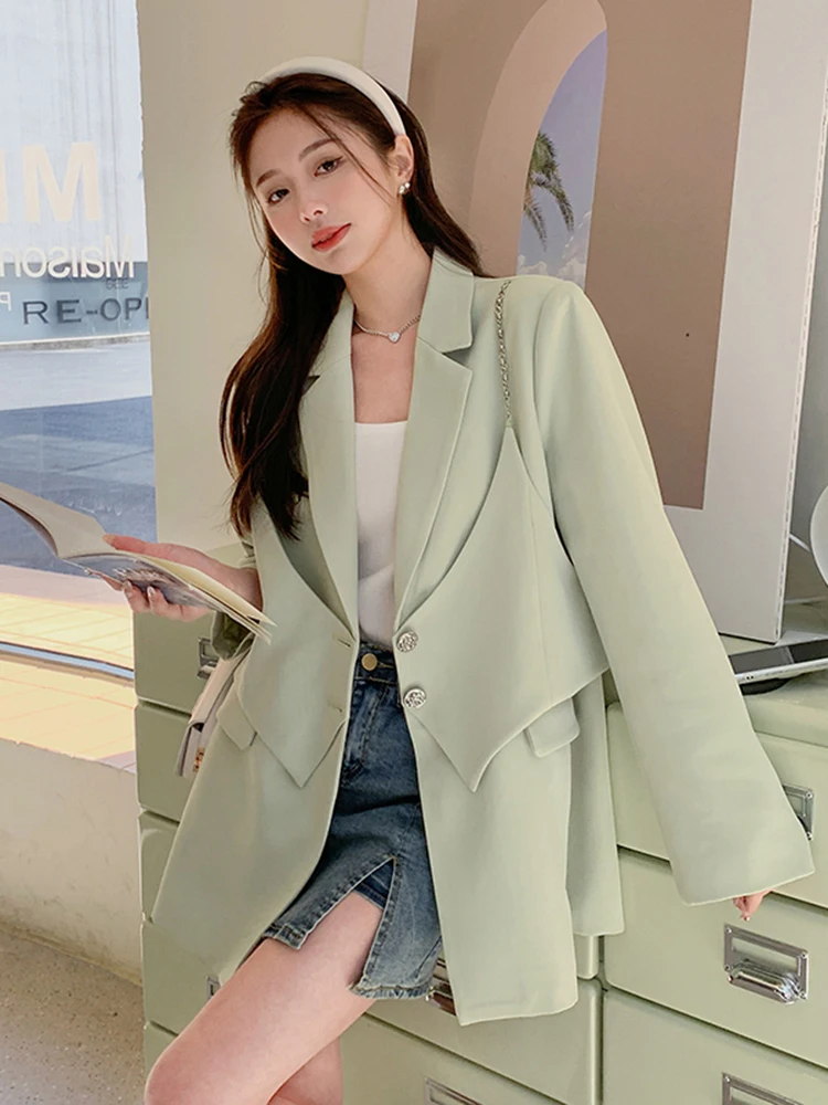 LANMREM Personalized Balzer For Women Notched Single Breasted Solid Color Casual Coats Female Autumn 2024 New Clothing 2Z2651