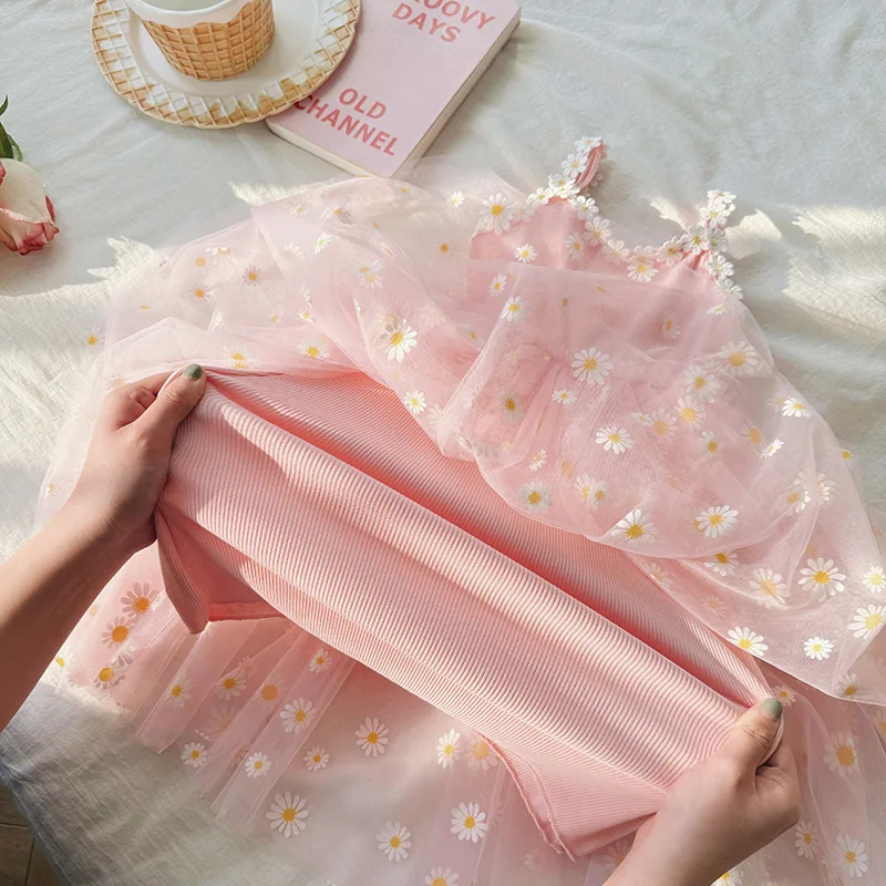Zomer Schattige Daisy Prinses Kid Baby Meisjes Jurk Baby Gezwollen Mouwloze Bloemen Tule Jurk Verjaardagsfeest Sweet Vestido Kleding