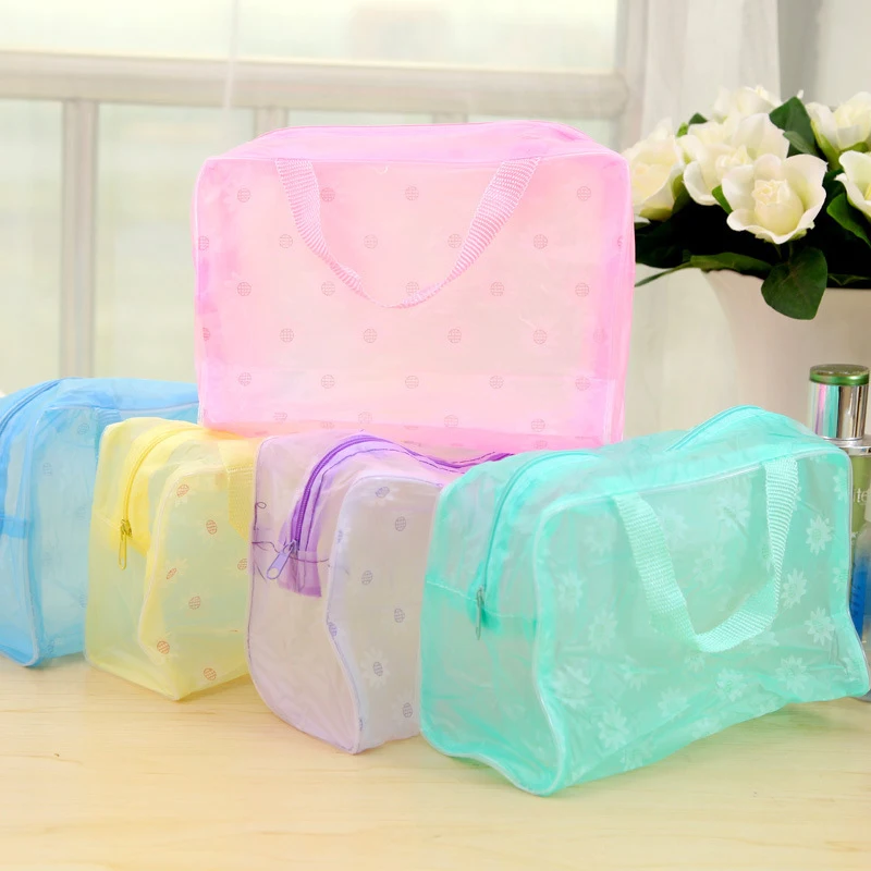 Fashion Flowers Prints PVC Waterproof Transparent Cosmetic Storage Bags Travel Portable Toiletry Wash Bathing Organizer